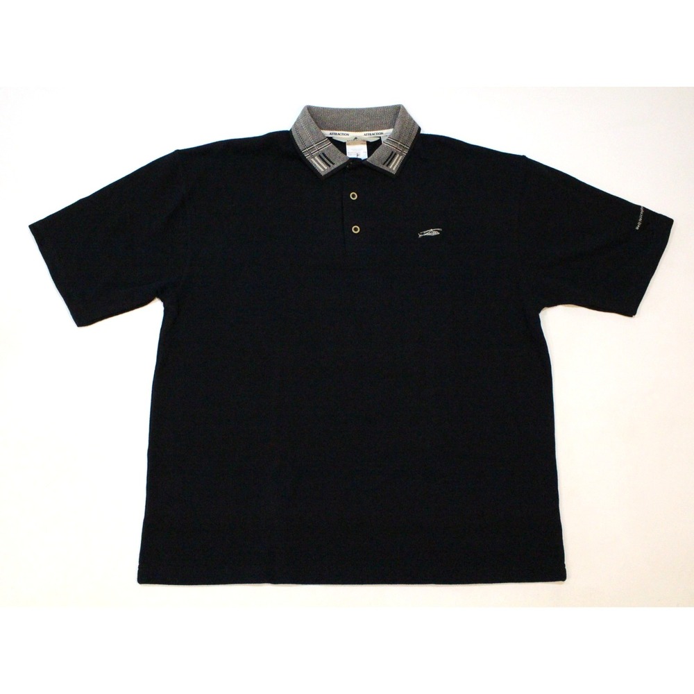 Vtg Bell‎ Helicopter Embroidered Attraction Navy Knit Polo Shirt Men's XL Canada